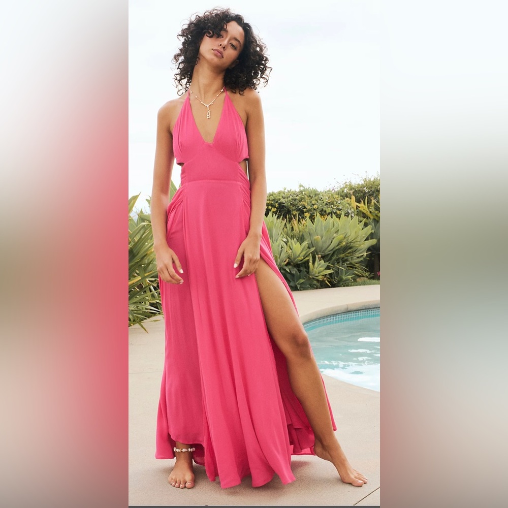 FP beach maxi halter cutout open back sundress L NWT coral